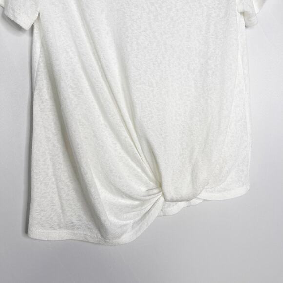Bobeau Womens Small S White V Neck Twist Hem T Shirt Short Sleeve Slub Knit Tee - Picture 5 of 9